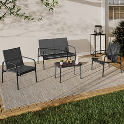 IDMARKET Salon de jardin bas TOLEDE 4 places avec canapé fauteuils et table gris anthracite