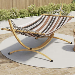 IDMARKET Hamac XL avec support métal effet bois et toile rayée noire blanche et chocolat