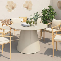 Table de jardin ronde AMELIA 6 personnes avec pied central en métal beige