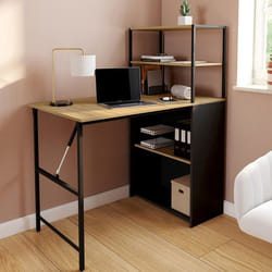 IDMARKET Bureau bibliothèque pliable RAY plateau rabattable bois façon hêtre et noir