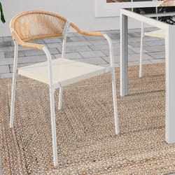 Lot de 6 chaises de jardin MADEIRA métal blanc cordage et textilène beige et rotin clair