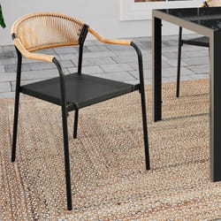 IDMARKET Lot de 6 chaises de jardin MADEIRA métal cordage et textilène noir et rotin clair