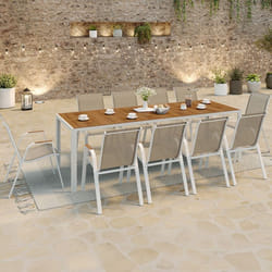 ID MARKET Ensemble table 150 cm fixe et 8 chaises chaises NOUMEA noir et bois empilable