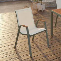 IDMARKET Lot de 6 chaises de jardin NOUMEA métal et textilène empilables vert et bois
