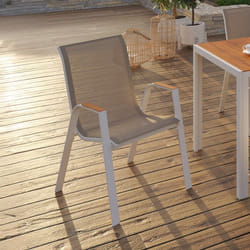 IDMARKET Lot de 6 chaises de jardin NOUMEA métal et textilène empilables blanc et bois