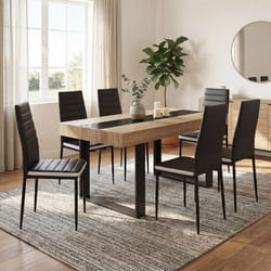IDMARKET Ensemble table à manger rectangle PHOENIX bois et noir bande centrale noire 160 cm et 6 chaises ROMANE noires bandeau blanc