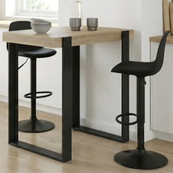 IDMARKET Ensemble table de bar PHOENIX bois et noir et 2 tabourets KARL noir pied noir