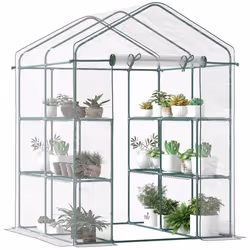 Serre de jardin balcon terrasse 4 étagères 143L x 143l x 195H cm acier PVC imperméable anti-UV transparent vert