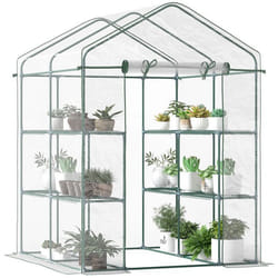 Serre de jardin balcon terrasse 4 étagères 143L x 143l x 195H cm acier PVC imperméable anti-UV transparent vert