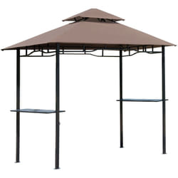 Pavillon abri tonnelle de jardin pour barbecue double toit 2 tablettes incluses tissu polyester acier 2,45 x 1,48 x 2,55 m chocolat