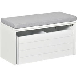 Homcom - Banc de rangement avec coussin gris - meuble à chaussures - banc à chaussures avec grand tiroir double compartiment - mdf blanc