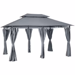Tonnelle barnum pavillon de jardin style colonial double toit toiles latérales amovibles 3L x 4l x 2,65H m gris