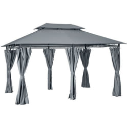Tonnelle barnum pavillon de jardin style colonial double toit toiles latérales amovibles 3L x 4l x 2,65H m gris