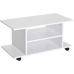 Homcom - Meuble tv bas à roulettes avec étagère panneaux de particules blanc