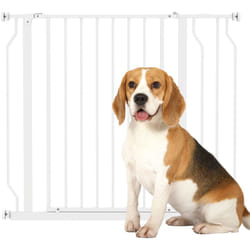 Barrière de sécurité animaux - longueur réglable dim. 75-95 cm - porte double verrouillage, ouverture double sens -sans perçage - acier abs blanc