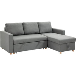 Canapé d'angle 3 places convertible réversible - coffre intégré - garnissage mousse haute densité - tissu gris