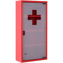 Homcom - Armoire à pharmacie 3 étagères 4 niveaux verrouillable porte verre trempé dépoli logo croix 30L x 12l x 60H cm acier inox rouge
