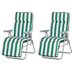 Outsunny - Lot de 2 chaise longue bain de soleil adjustable pliable transat lit de jardin en acier vert + blanc