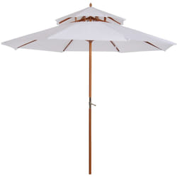 Outsunny - Parasol en bois peuplier droit 2 toits polyester 180 g/m² dia. 2,65 x 2,64H m blanc