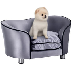 Canapé chien chat sur pied - PawHut - avec accoudoir dossier coussin amovible - revêtement peluche courte - 69 x 49 x 38 cm - gris