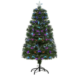 HOMCOM Sapin de Noël Artificiel Arbre de Noël Lumineux 120cm en Fibre Optique Deco Noël lumière à Variation de Couleurs 130 LED