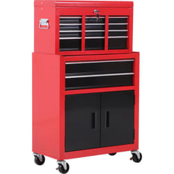 Servante d'atelier - caisse à outil 6 tiroirs + coffre amovible - chariot d'atelier tôle métal rouge noir