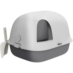 Homcom - Bac à litière chat semi-fermé - couvercle supérieur verrouillable ouvrable, pelle - 58 x 46 x 39 cm - pp gris blanc