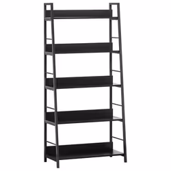 Étagère bibliothèque de rangement style industriel incliné 5 niveaux 70L x 35l x 150H cm noir