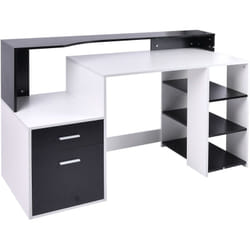 Homcom - Bureau informatique multimédia design multi-rangements 137 l x 55 l x 92 h cm noir et blanc