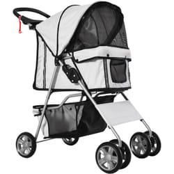 Poussette buggy pliable animaux chariot pliant chien chat porte-gobelet panier de rangement inclus roues avec frein tissu 600D Oxford métal gris