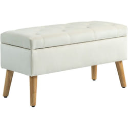 Homcom - Banquette coffre design scandinave - piètement effilé bois assise effet capitonné velours crème