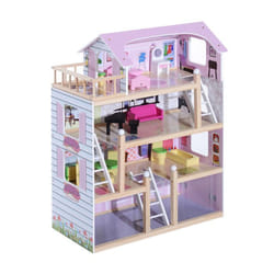 Maison de poupée en bois jeu d'imitation grand réalisme multi-équipement 60L x 30l x 80H cm blanc et rose
