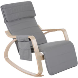 Fauteuil à bascule - fauteuil relax repose-pied réglable, poche rangement, tétière - bois tissu gris