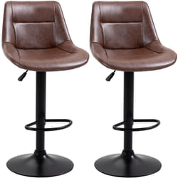 Lot de 2 tabourets de bar Vintage réglable pivotant avec repose-pied revêtement synthétique marron effet vieilli