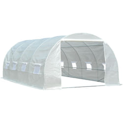 Outsunny - Serre de jardin tunnel surface sol 18 m² 6L x 3l x 2H m châssis tubulaire renforcé 24 mm 8 fenêtres blanc