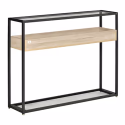 HOMCOM Table console table dappoint table dentrée en verre trempé avec étagère en bois chêne clair plateau en grille métal no ...