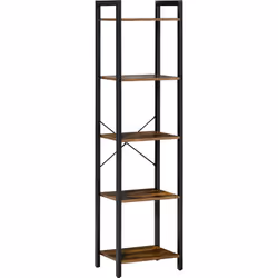 Étagère bibliothèque style industriel H154 cm 5 étagères acier noir panneaux particules aspect bois vieilli