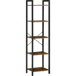 Étagère bibliothèque style industriel H154 cm 5 étagères acier noir panneaux particules aspect bois vieilli