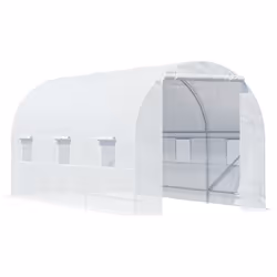 Serre de jardin tunnel surface sol 9 m² 4,5L x 2l x 2H m châssis tubulaire renforcé 18 mm 6 fenêtres blanc