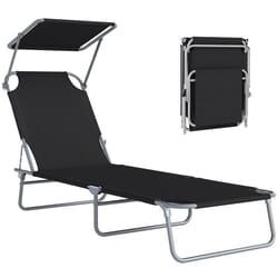 Transat bain de soleil pliable grand confort dossier et pare-soleil réglable multi-positions noir