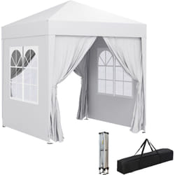 Outsunny - Tonnelle de jardin tente pliante barnum pop-up 2 x 2 m 4 parois latérales amovibles 2 fenêtres sac de transport blanc