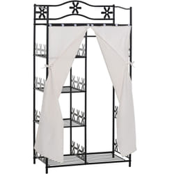 Homcom - Armoire penderie multi-rangement - 5 étagères - dim. 84L x 42l x 158,5H cm - métal noir motif fleurs 2 rideaux blanc