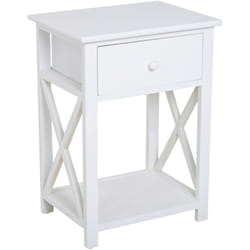 Homcom - Table de chevet table de nuit style cosy avec croix latérales tiroir et étagère bois et mdf blanc