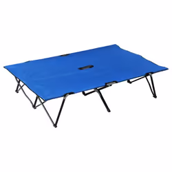 Lit de camp pliable double 193 x 125 x 40 cm avec sac de transport polyester Oxford métal bleu et noir neuf 30BU