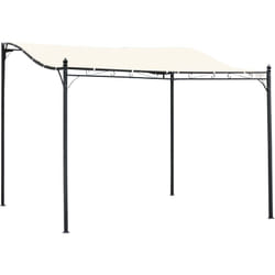 Outsunny - Pergola tonnelle de jardin auvent 2,97 x 2,97 m adossable métal noir polyester anti-UV beige