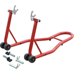 Support béquille de moto arrière lève moto arrière sur roulettes avec adaptateurs caoutchouc rouge et noir
