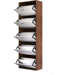 Homcom - Armoire à chaussures meuble à chaussures design contemporain 5 portes abattantes bicolore blanc marron foncé imitation bois