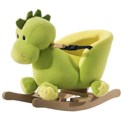 Jouet à bascule dinosaure HOMCOM - Ceinture de sécurité - Effet sonore - 32 chansons - Peluche verte