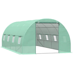 Serre de jardin tunnel 5,9L x 3l x 2H m châssis tubulaire acier galvanisé renforcé 2,5 cm 8 fenêtres 1 porte vert