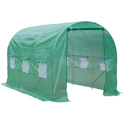 Serre de jardin tunnel 7m² 3,5L x 2l x 2H m châssis tubulaire acier galvanisé renforcé 6 fenêtres 1 portes vert